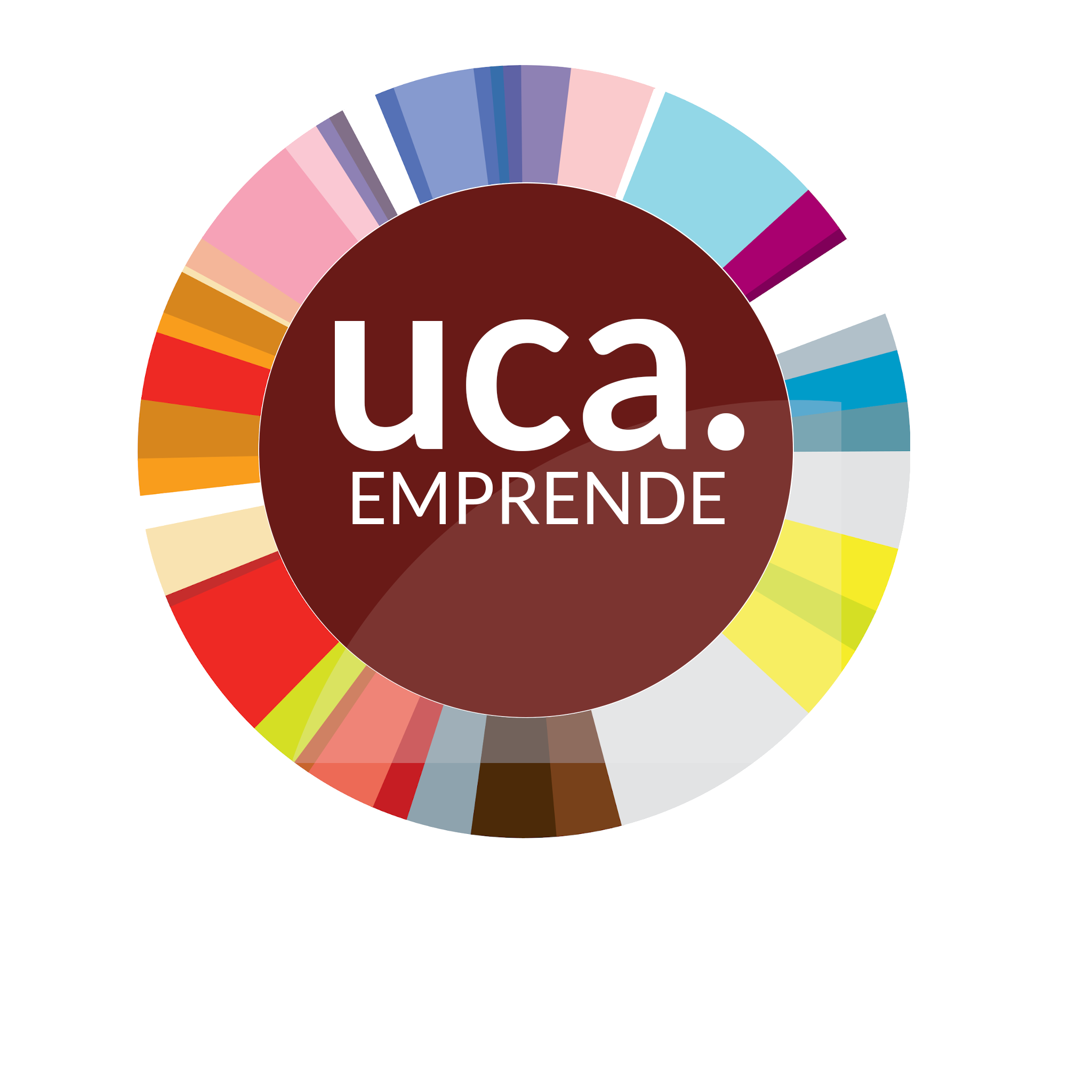 Logo GEW UCA: UCA Emprende rodeado de un anillo multicolor.